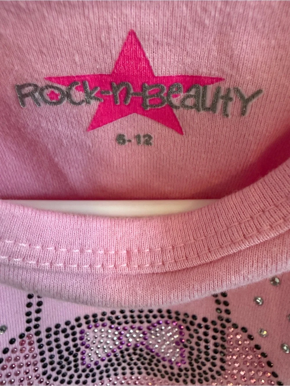 Rock n Beauty Baby Pink Long-Sleeve Tee with Rhinestone Purse Graphic EUC